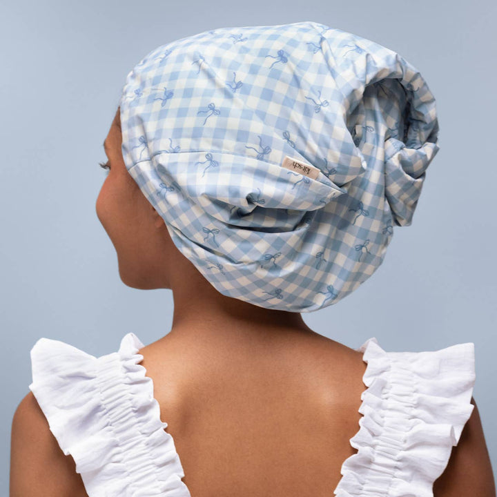 Satin Lined Flexi Shower Cap - Gingham Blue