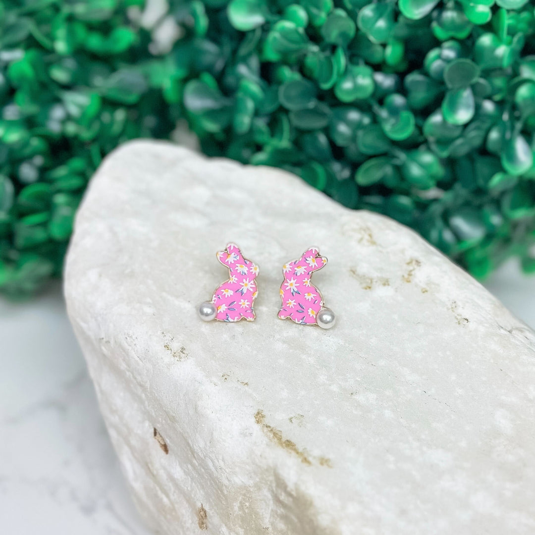 Floral Pearl Bunny Stud Earrings