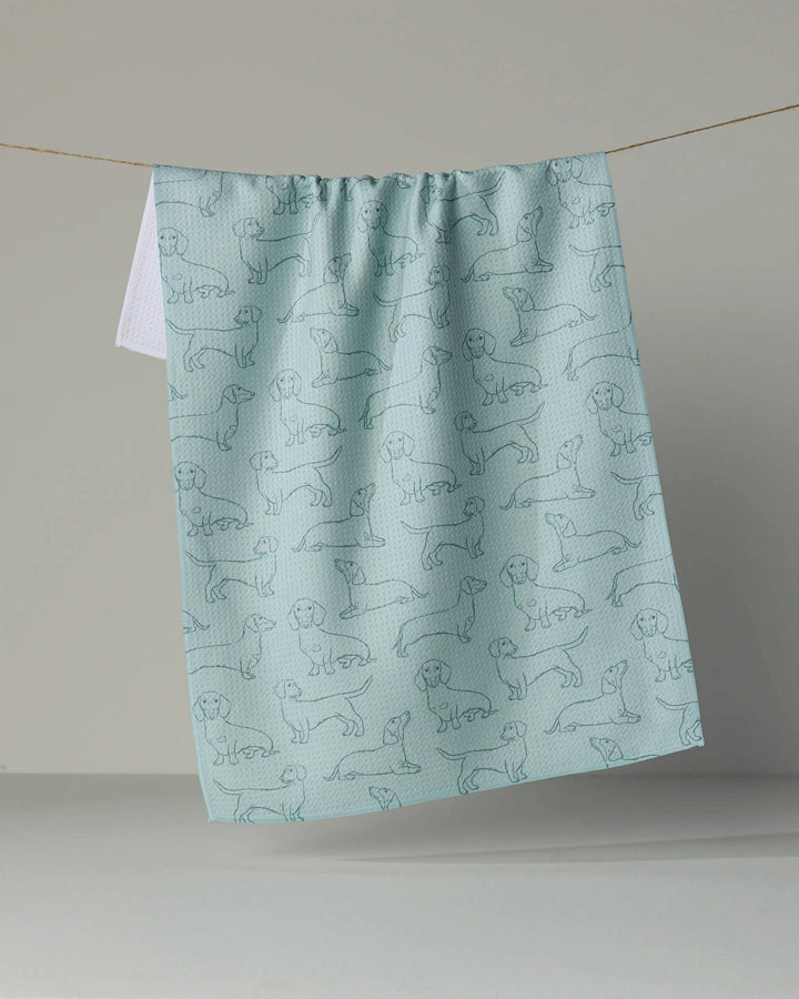 Dachshund Pups Tea Towel - Rain by Geometry