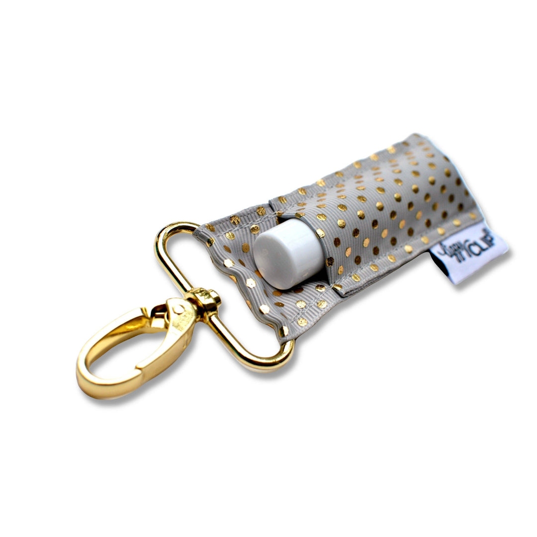 Gold Dots on Grey LippyClip® Lip Balm Holder (PREORDER: Ships in 2-3 Weeks)