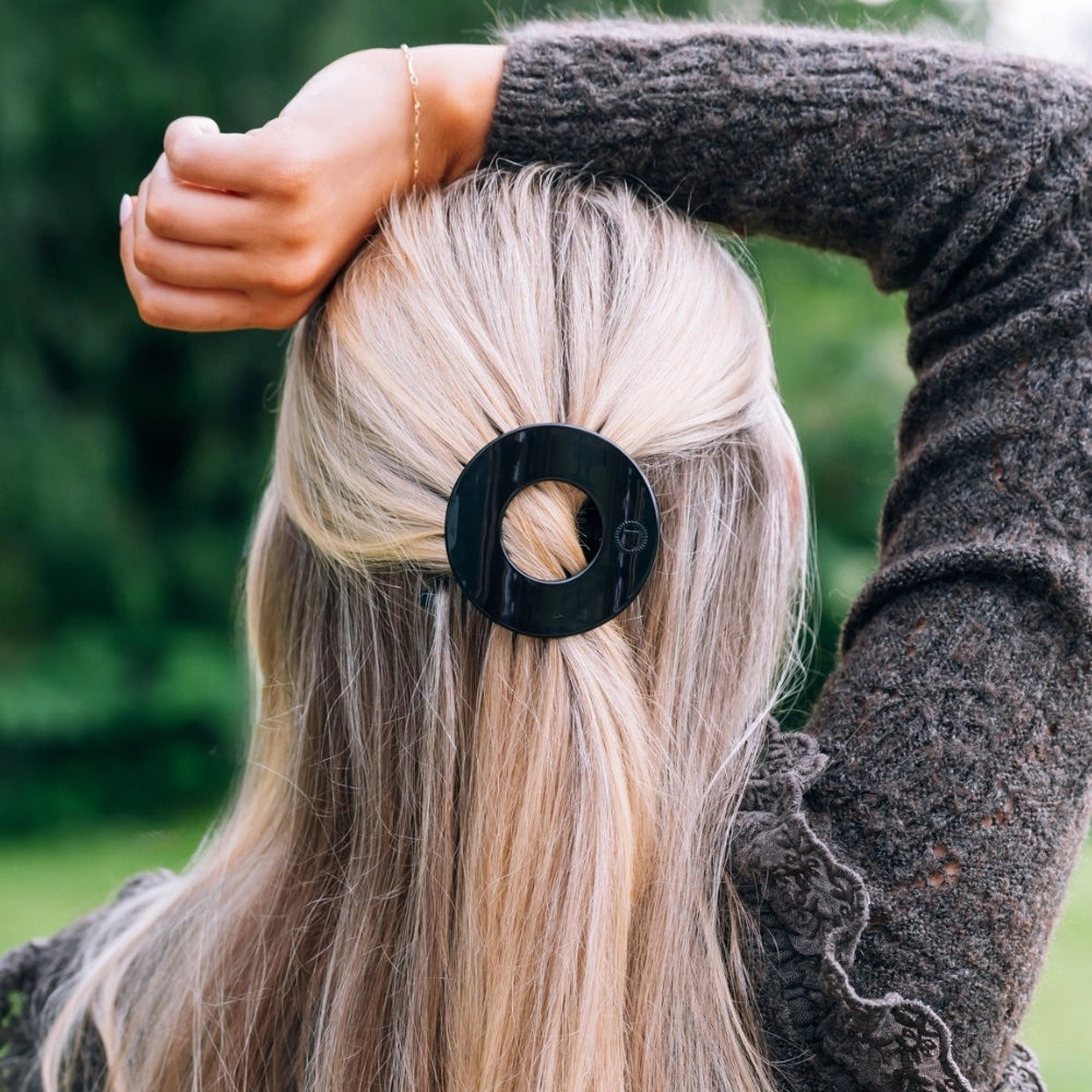 Small Teleties Flat Open Circle Clip - Jet Black (Ships Next Week)