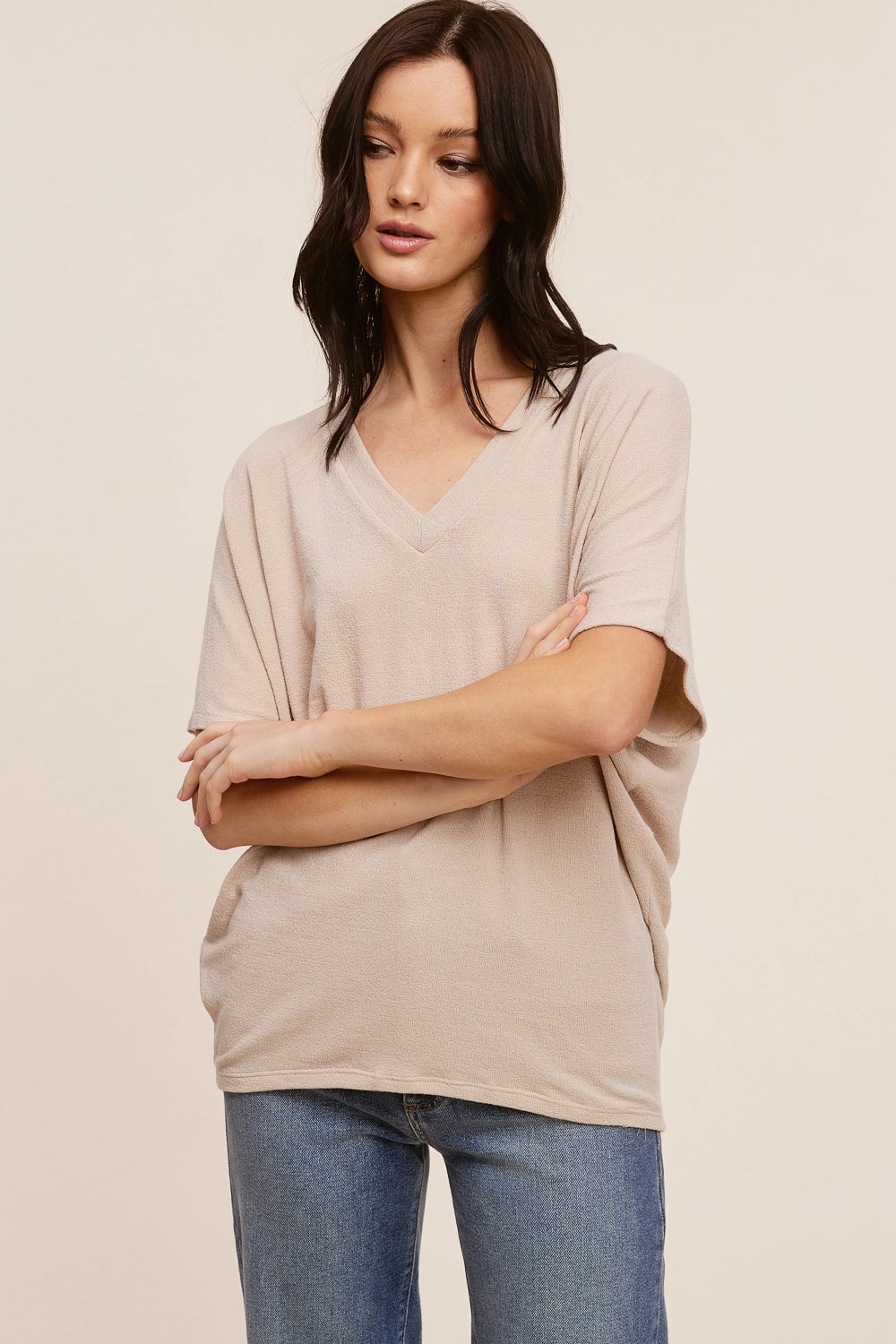 The Margot Crepe Hacci Dolman Top - Taupe by Charlotte Avery