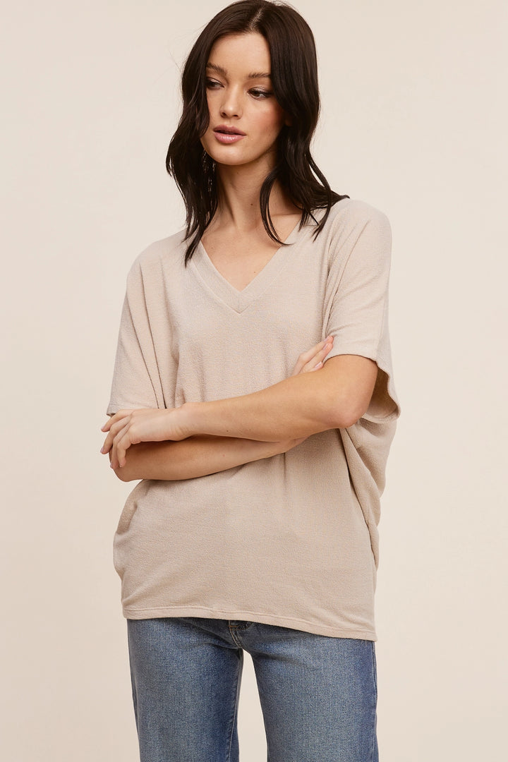 The Margot Crepe Hacci Dolman Top - Taupe by Charlotte Avery