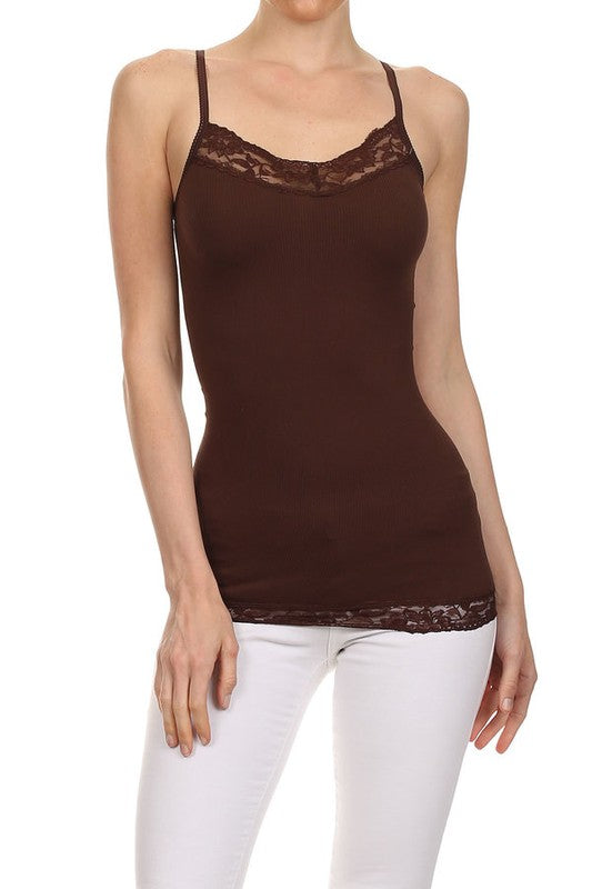Cami with Stretch Lace Tank Top by Yelete