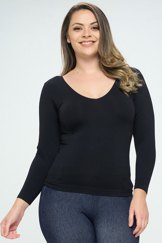Seamless Reversible V-Neck Long Sleeve Top by Yelete