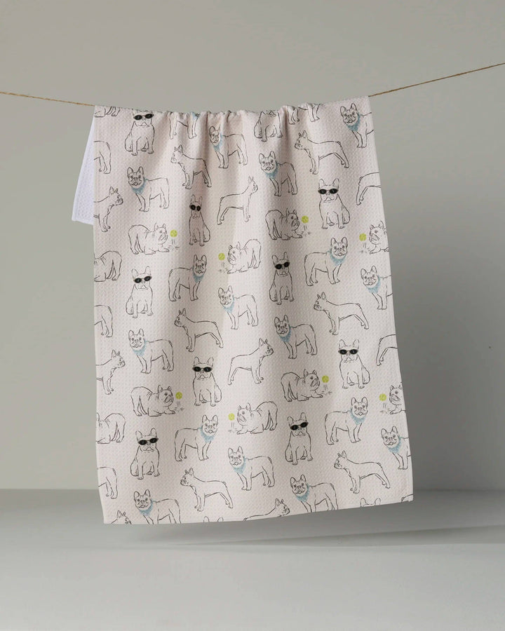 Frenchie Frolic Tea Towel - Storm by Geometry