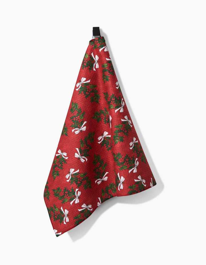 Christmas Berry Bow Tea Towel by Geometry