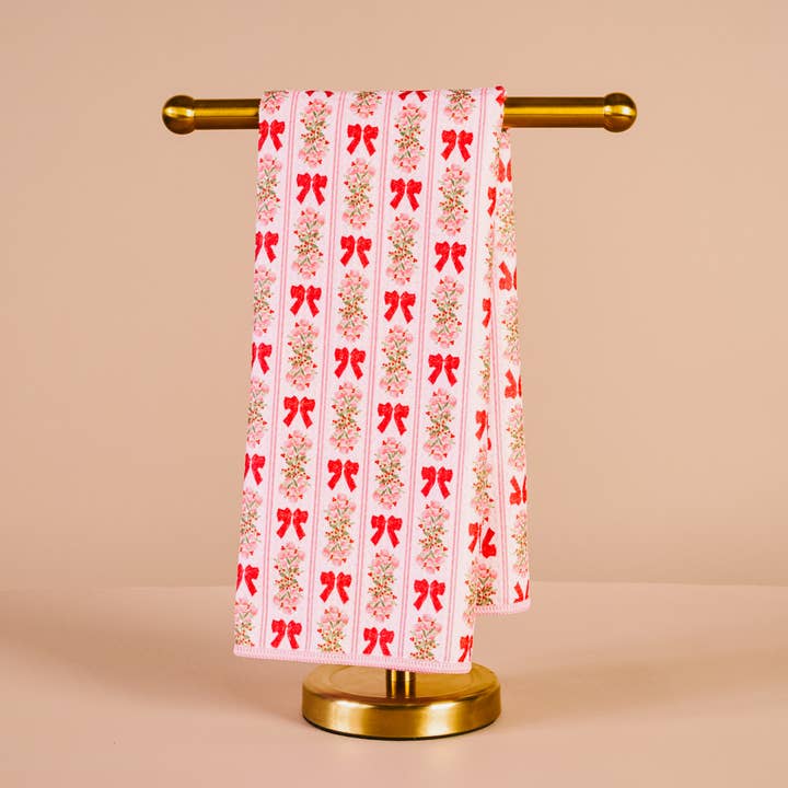 Preppy Christmas Holiday Waffle Tea Towel - Oh So Merry by the Darling Effect