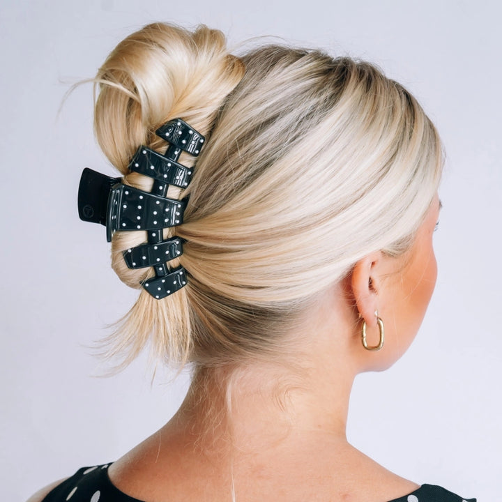 Large Teleties Claw Clip - Black Polka Dot Party (Ships Next Week)