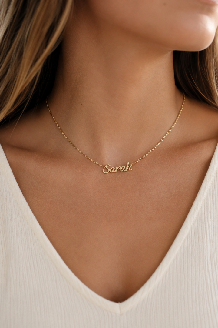 Custom Script Stainless Steel Water Resistant Name Necklace by the Sis Kiss (Ships in 6-10 Weeks)