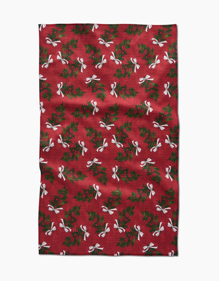 Christmas Berry Bow Tea Towel by Geometry