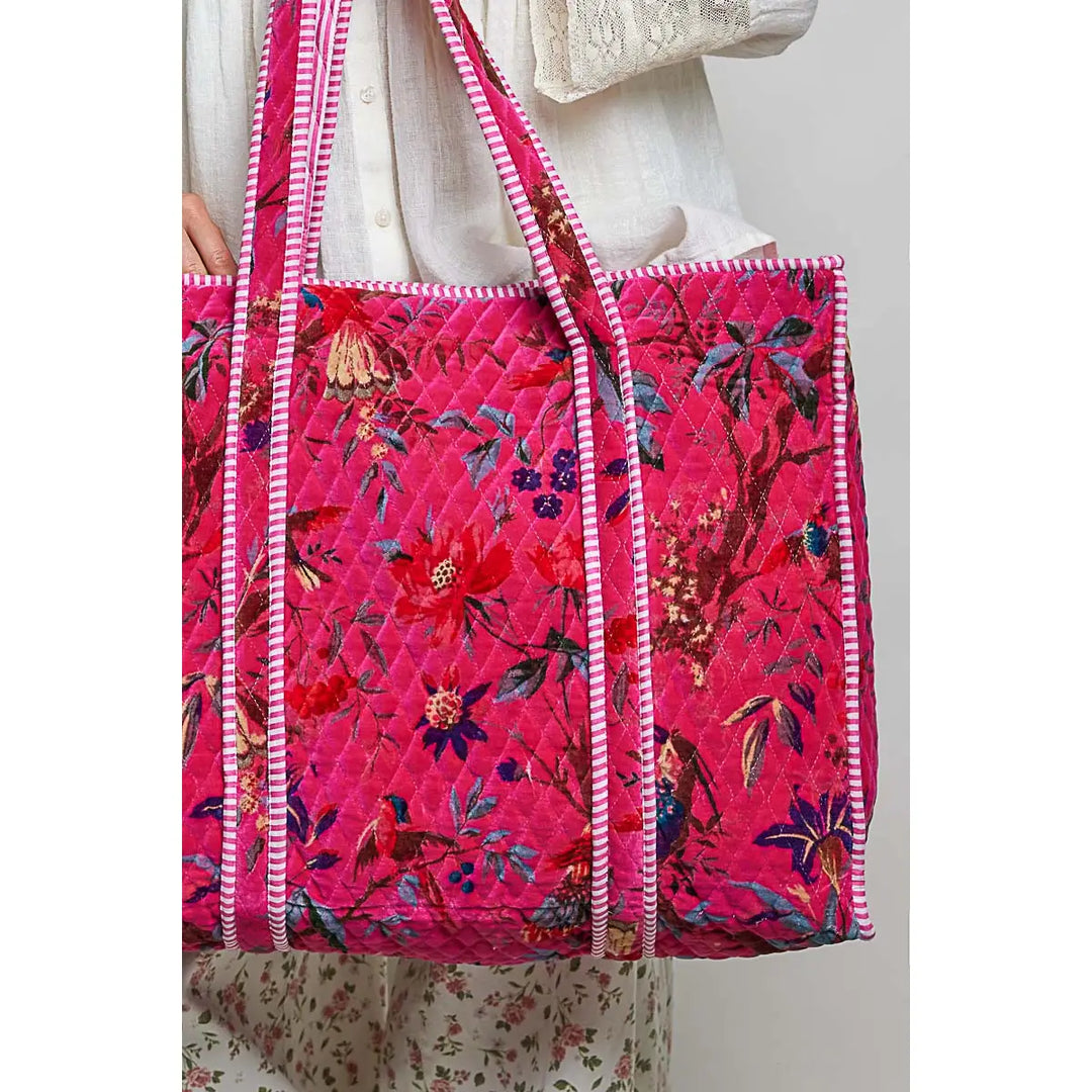 Botanical Velvet Quilted Tote Bag - Fuchsia by POL