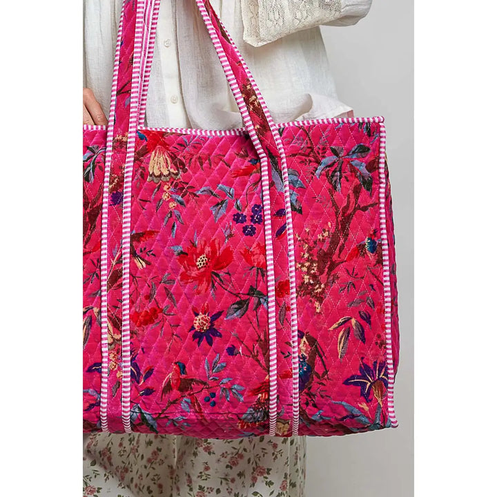 Botanical Velvet Quilted Tote Bag - Fuchsia by POL