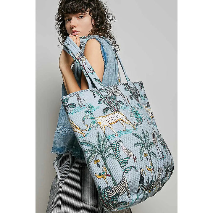 Quilted Woven Jumbo Tote Bag - Ash Grey by POL