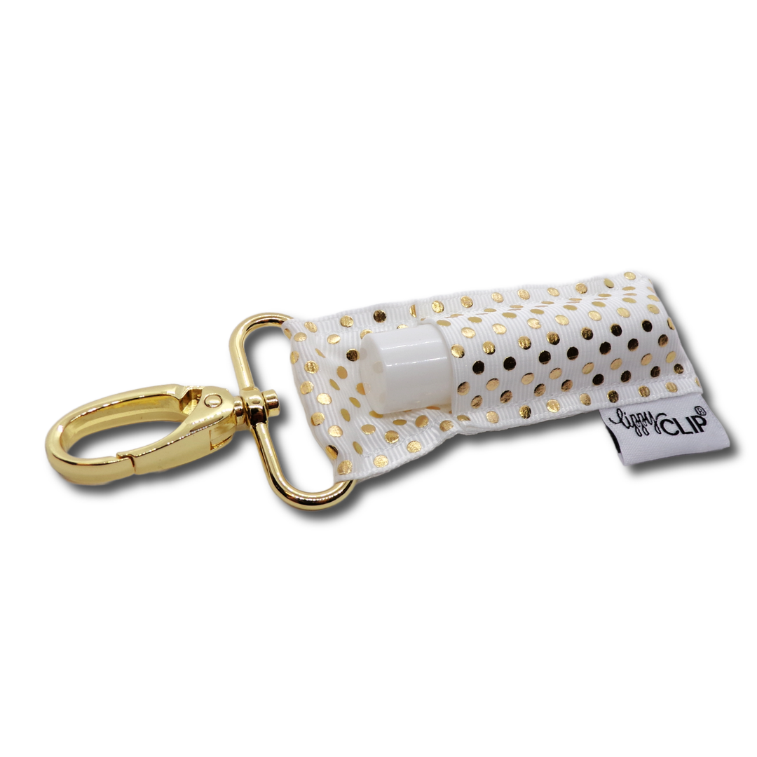 Gold Dots on White LippyClip® Lip Balm Holder (PREORDER: Ships in 2-3 Weeks)