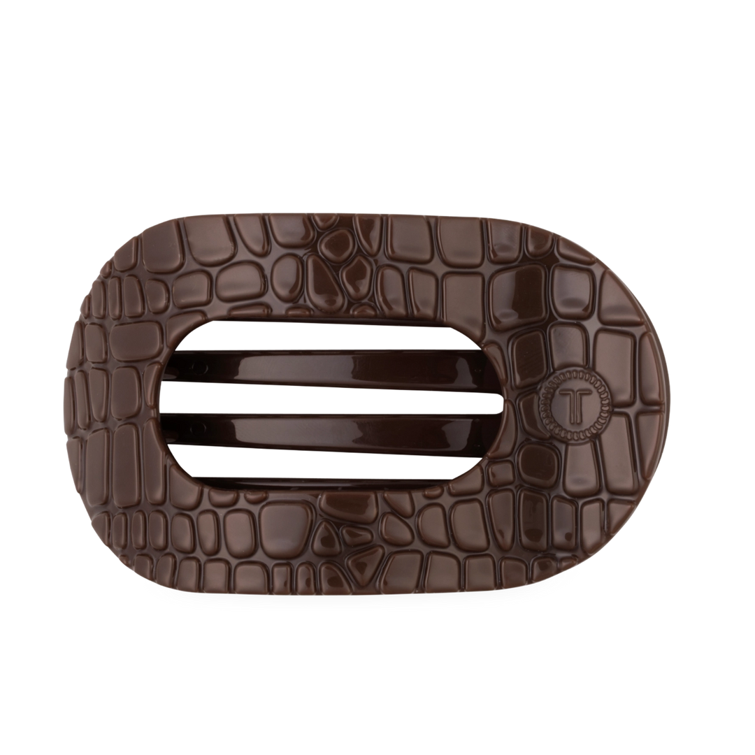 Large Teleties Flat Oval Clip - Brown Crocodile