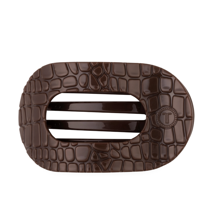 Large Teleties Flat Oval Clip - Brown Crocodile