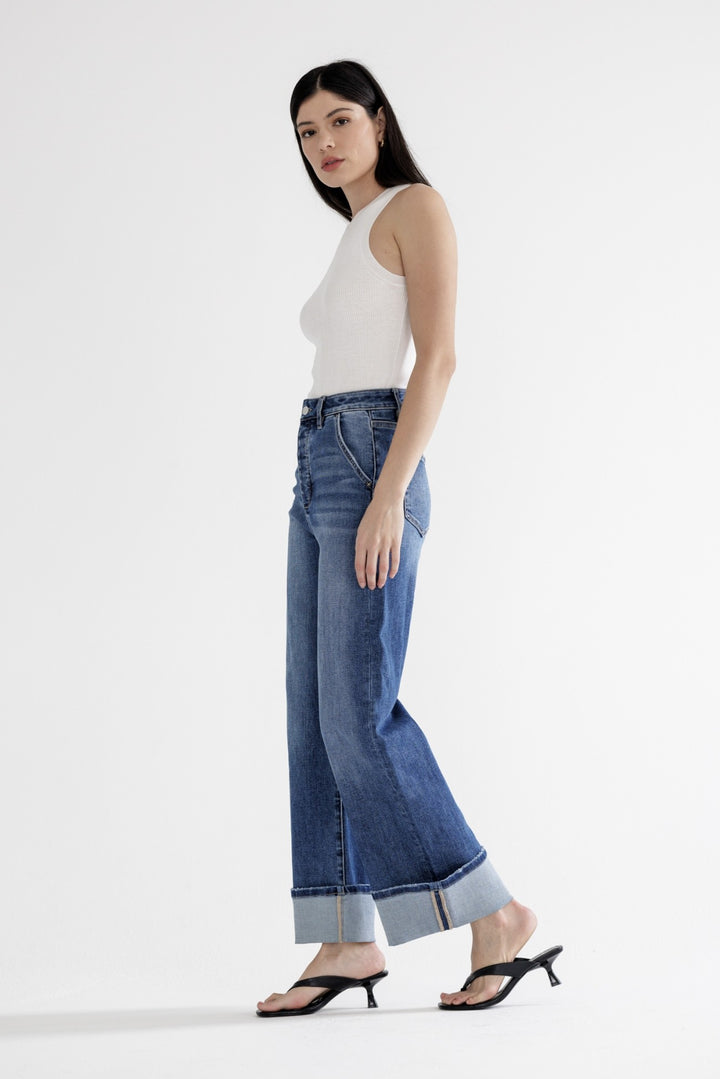 Every Bleu Super High Rise Wide Cuffed Leg Jeans By Mica Denim