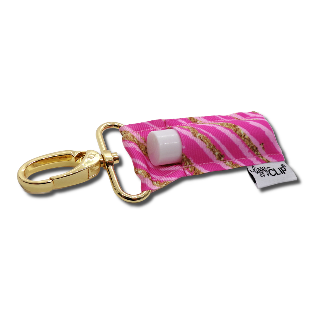 Pink and Gold Stripe LippyClip® Lip Balm Holder (PREORDER: Ships in 2-3 Weeks)