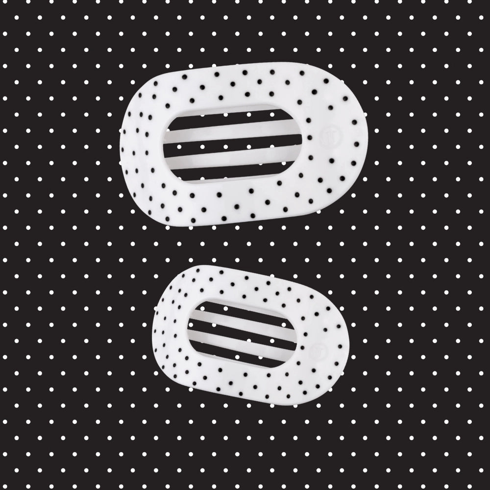 Medium Teleties Flat Oval Clip - White Polka Dot Party (Ships Next Week)