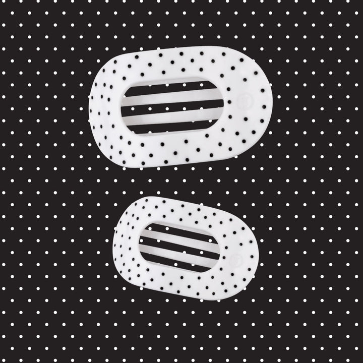 Medium Teleties Flat Oval Clip - White Polka Dot Party (Ships Next Week)