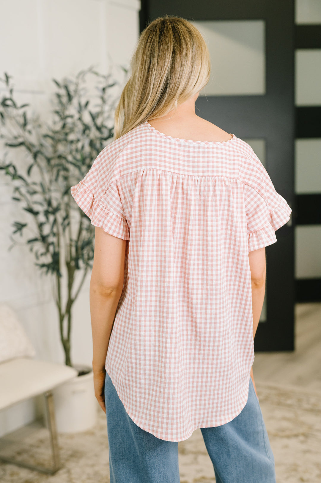 A Different Side Of Me Gingham Blouse in Dusty Rose - 8/4