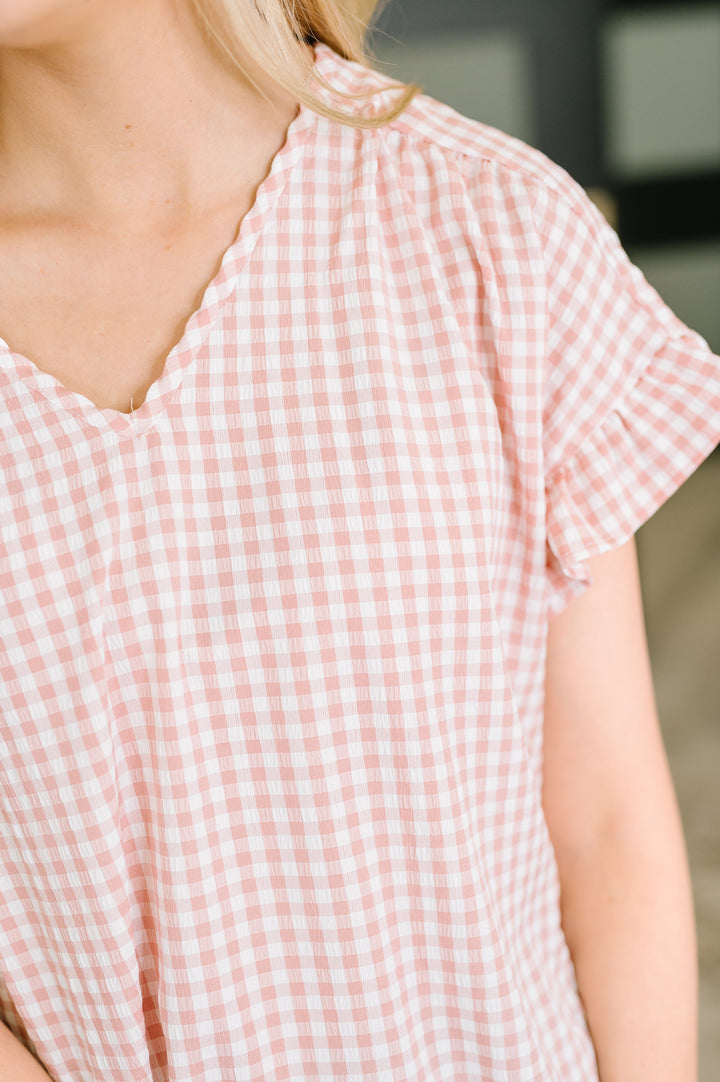 A Different Side Of Me Gingham Blouse in Dusty Rose - 8/4