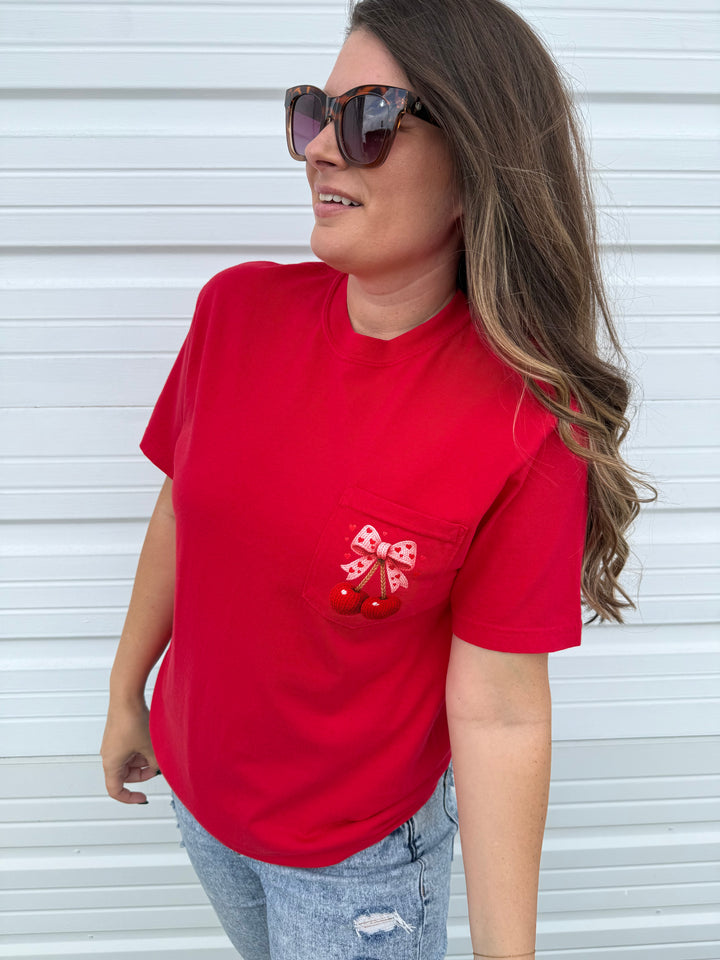 by PrepO: Yarn-Style Cherries Pocket Graphic Tee (Ships in 2-3 Weeks)