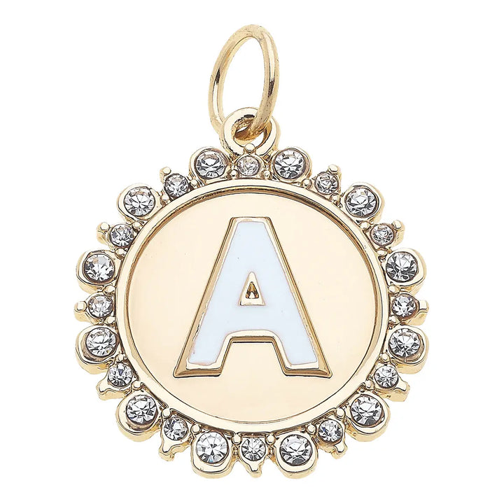 Rhinestone Initial Letter Disc Charm in Shiny Gold By Canvas