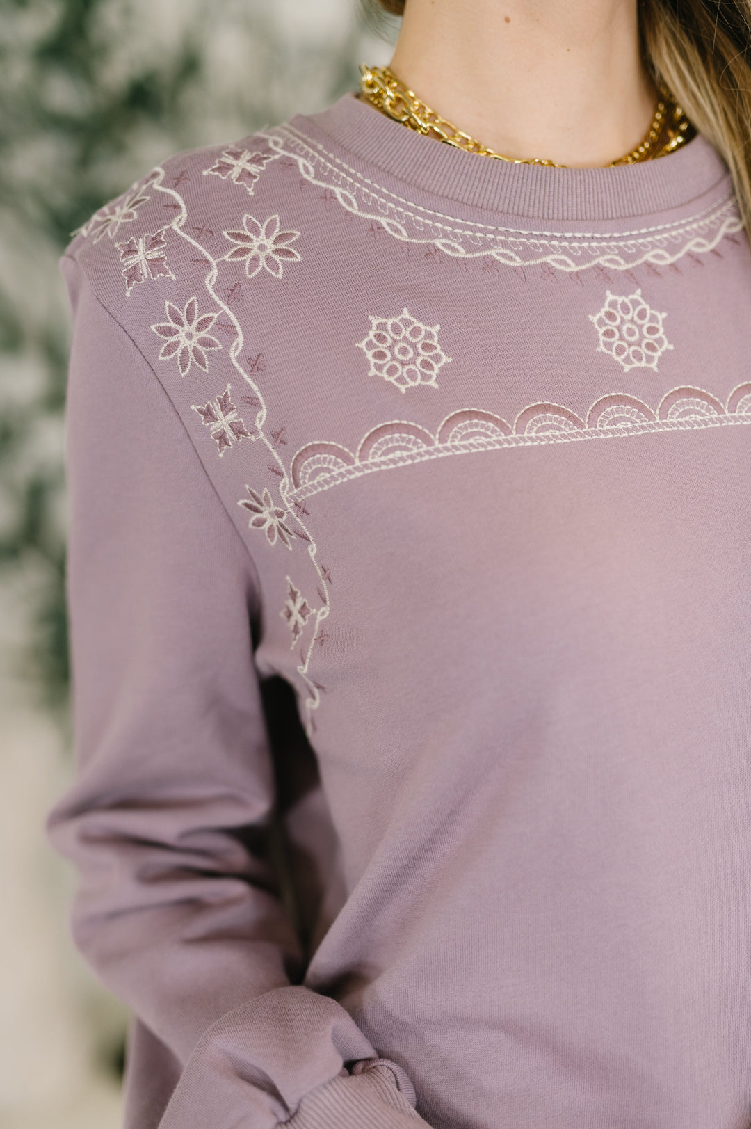A Little Bit of Comfort Embroidered Top and Bottom Set in Dusty Mauve - 3/6