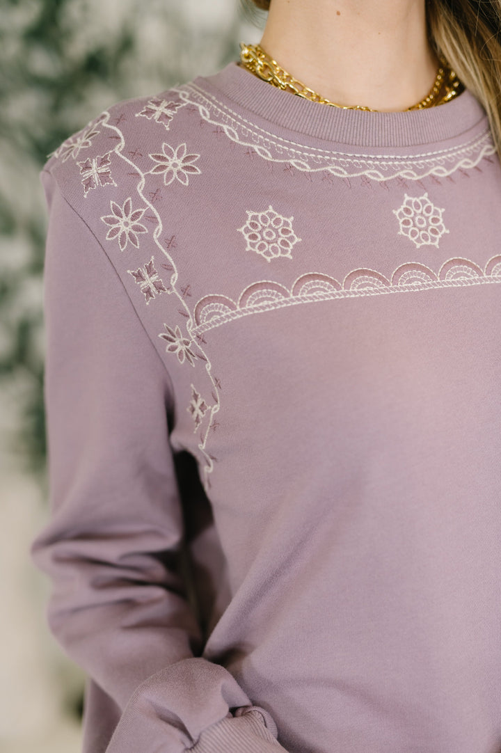 A Little Bit of Comfort Embroidered Top and Bottom Set in Dusty Mauve - 3/6