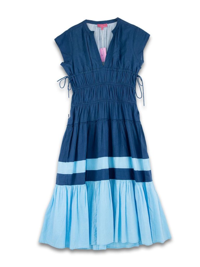 Contrast Tiered Dress - Blue by Simply Southern