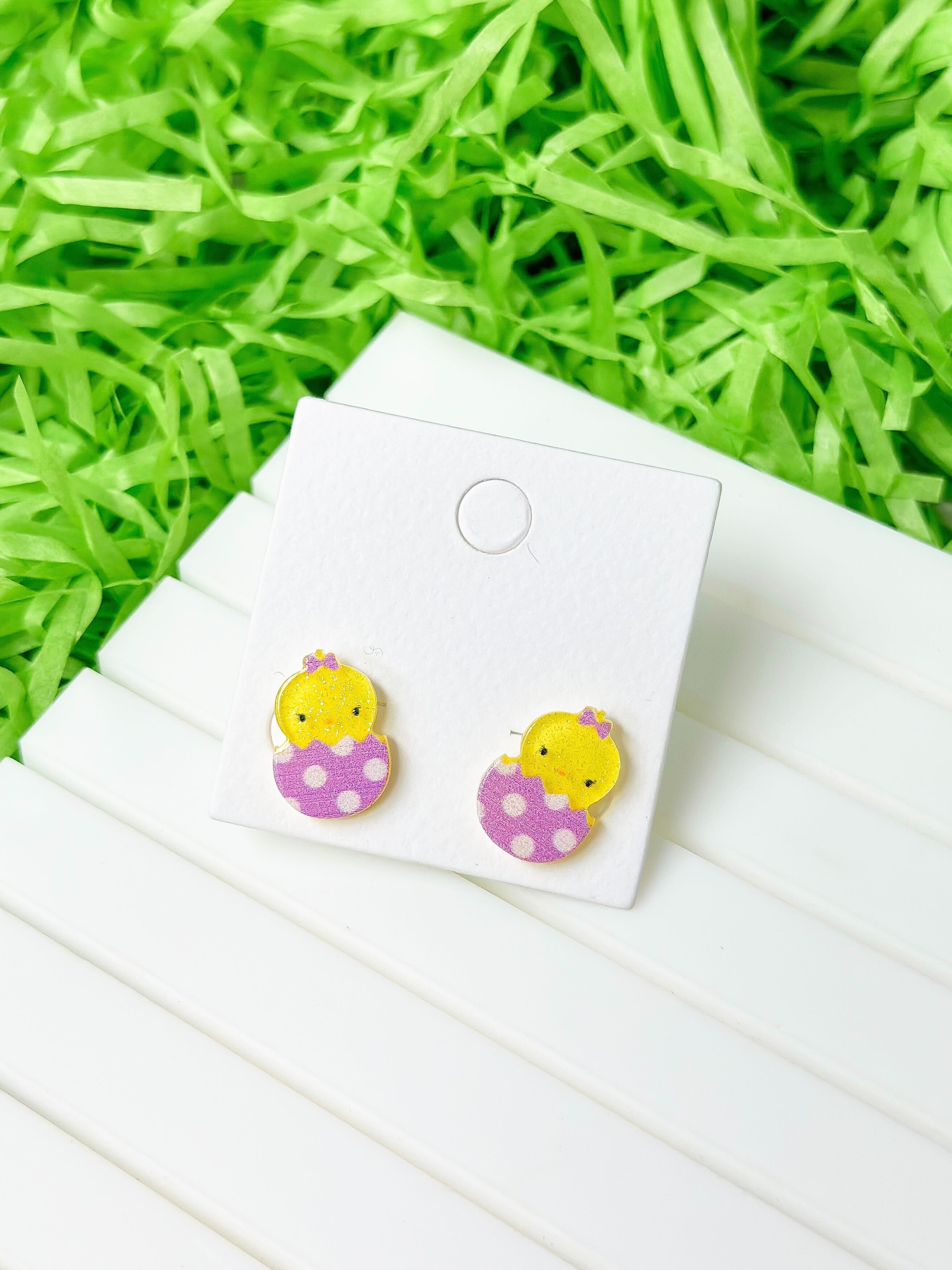 Acrylic Easter Chick Stud Earrings - Purple