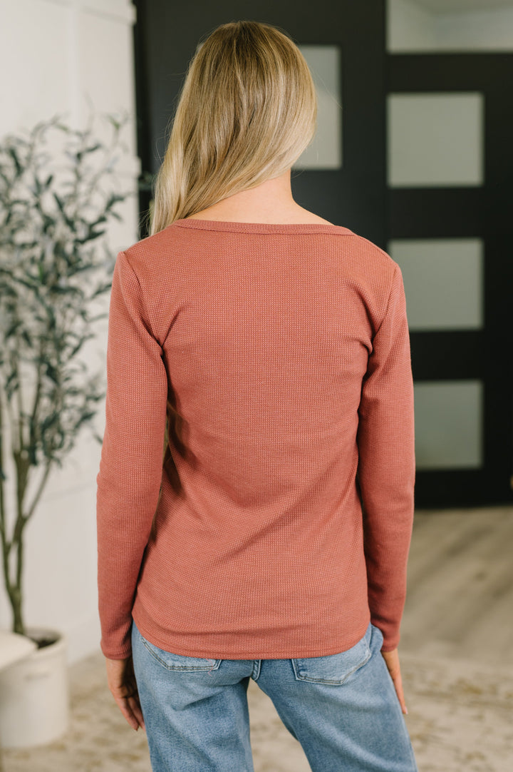 All That I Know Split Neck Top in Marsala - 8/21