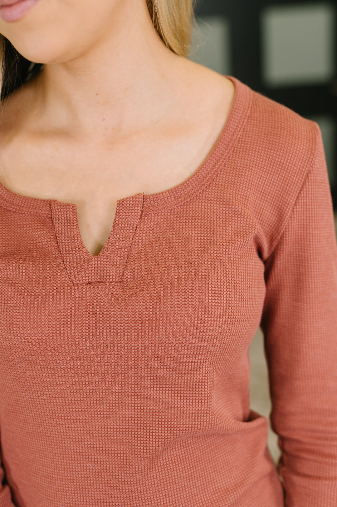 All That I Know Split Neck Top in Marsala - 8/21