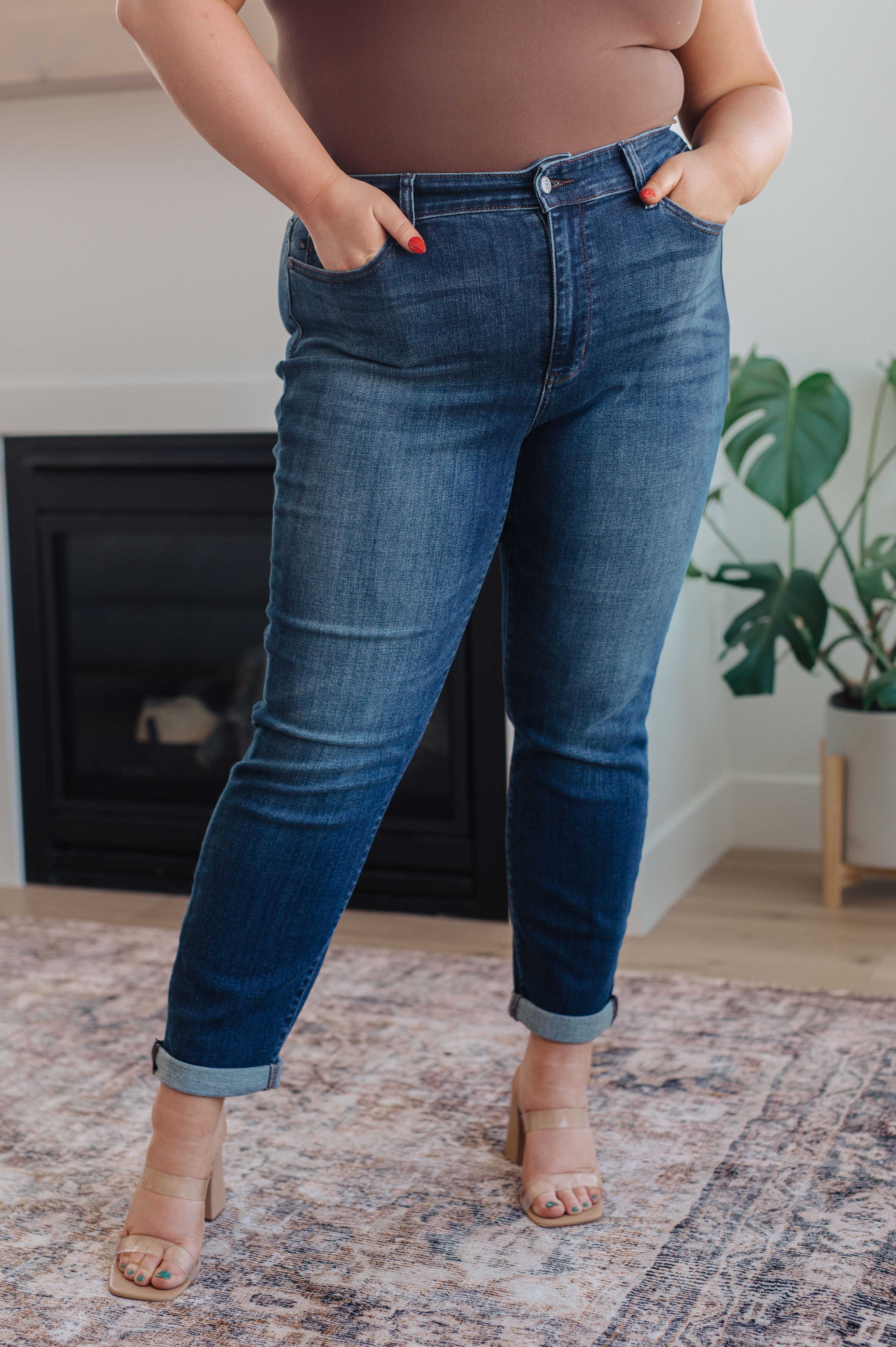 Amber Mid Rise Cuffed Slim Fit Jeans by Judy Blue