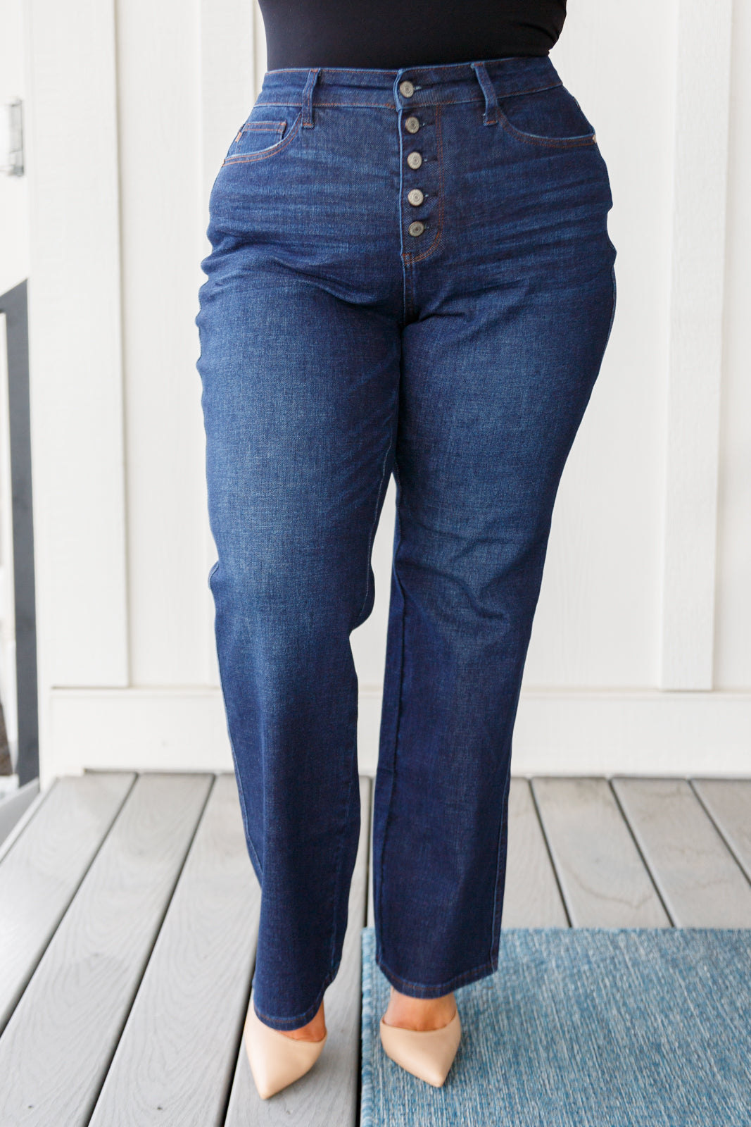 Arlo High Rise Button-Fly Straight Jeans by Judy Blue