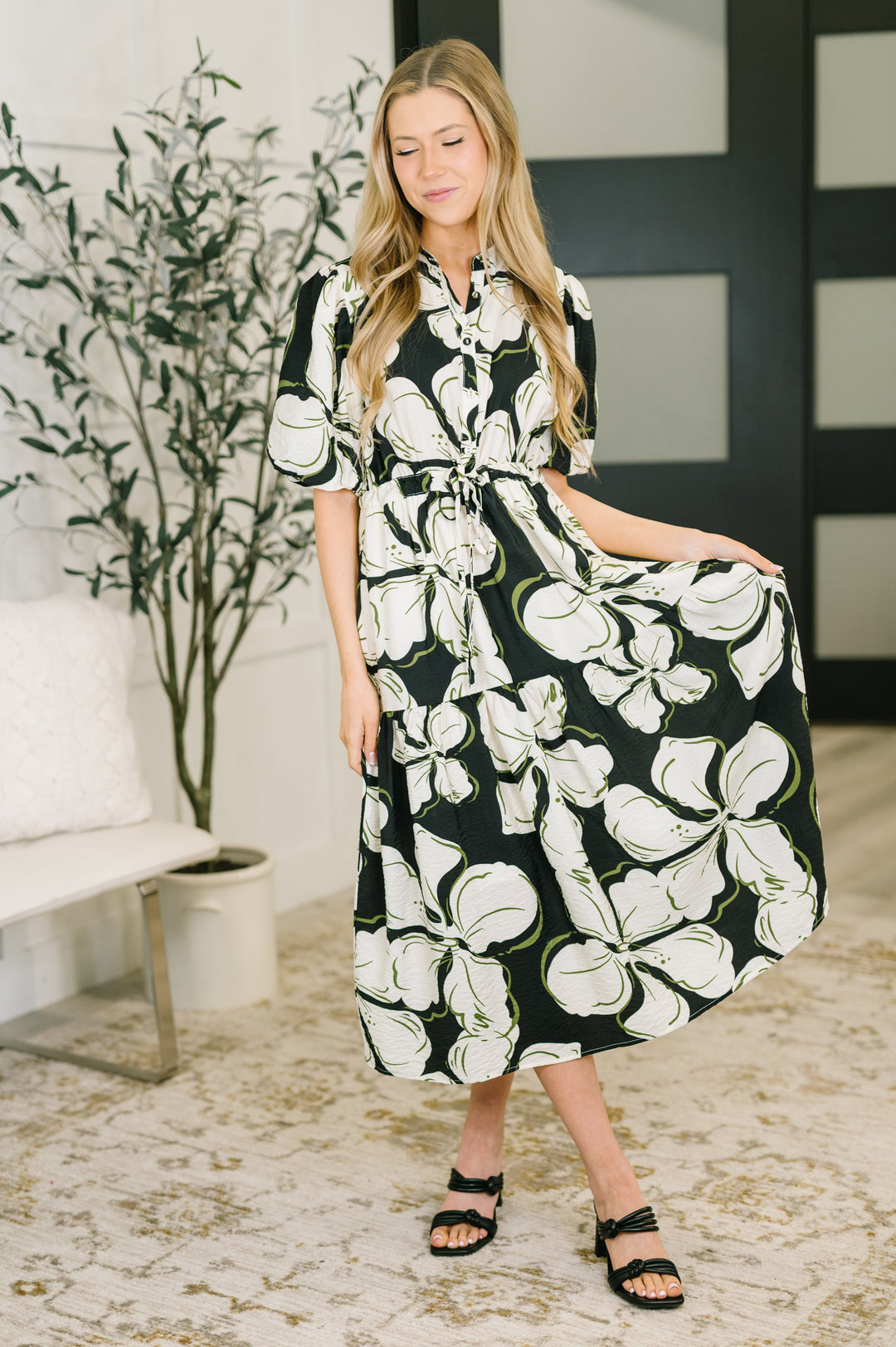 Art Show Puff Sleeve Midi Dress - 3/2