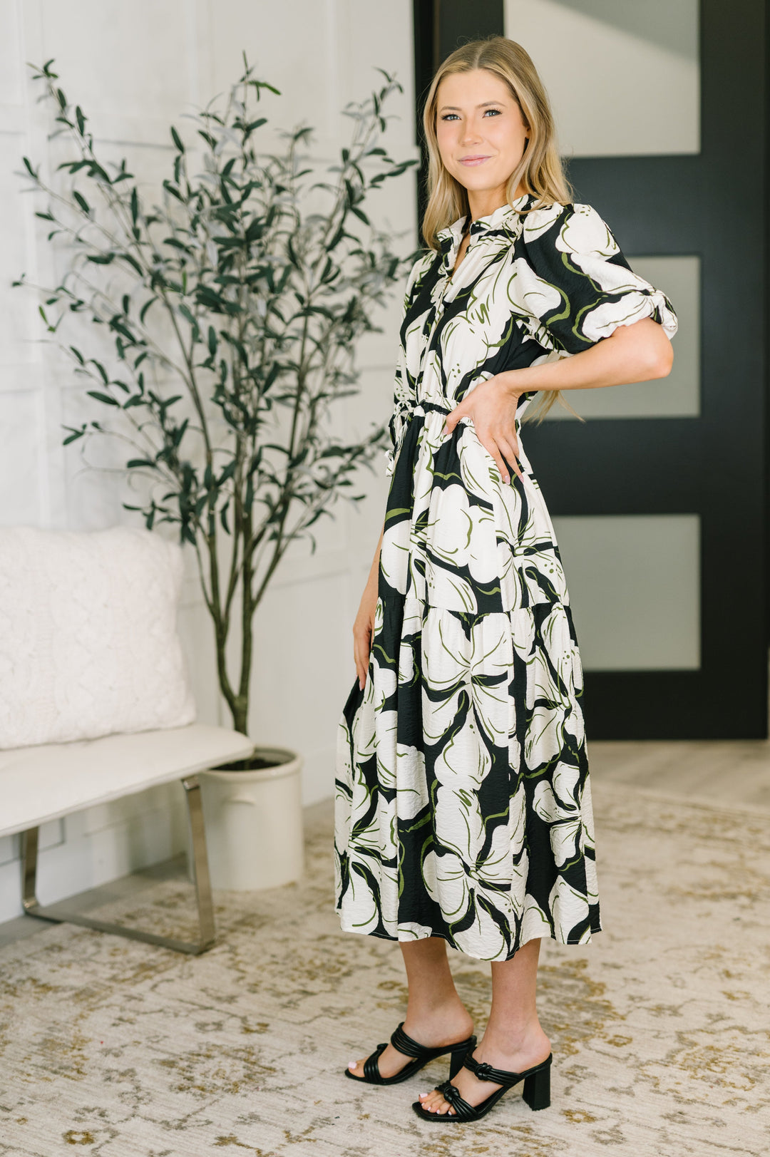 Art Show Puff Sleeve Midi Dress - 3/2