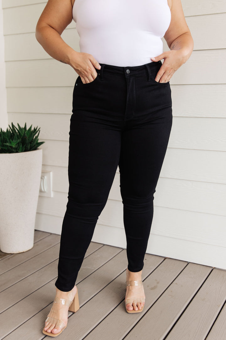 Audrey High Rise Control Top Classic Skinny Jeans in Black by Judy Blue