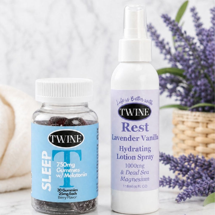 Sleep More Bundle - Sleep Gummies and Lavender Rest Hydrating Lotion Spray by Twine (Ships in 2-3 Weeks)