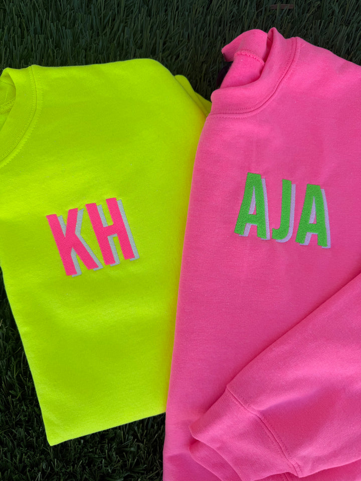 by PrepO: Custom Embroidered Neon Shadow Initial Sweatshirt (Ships in 2-3 Weeks)