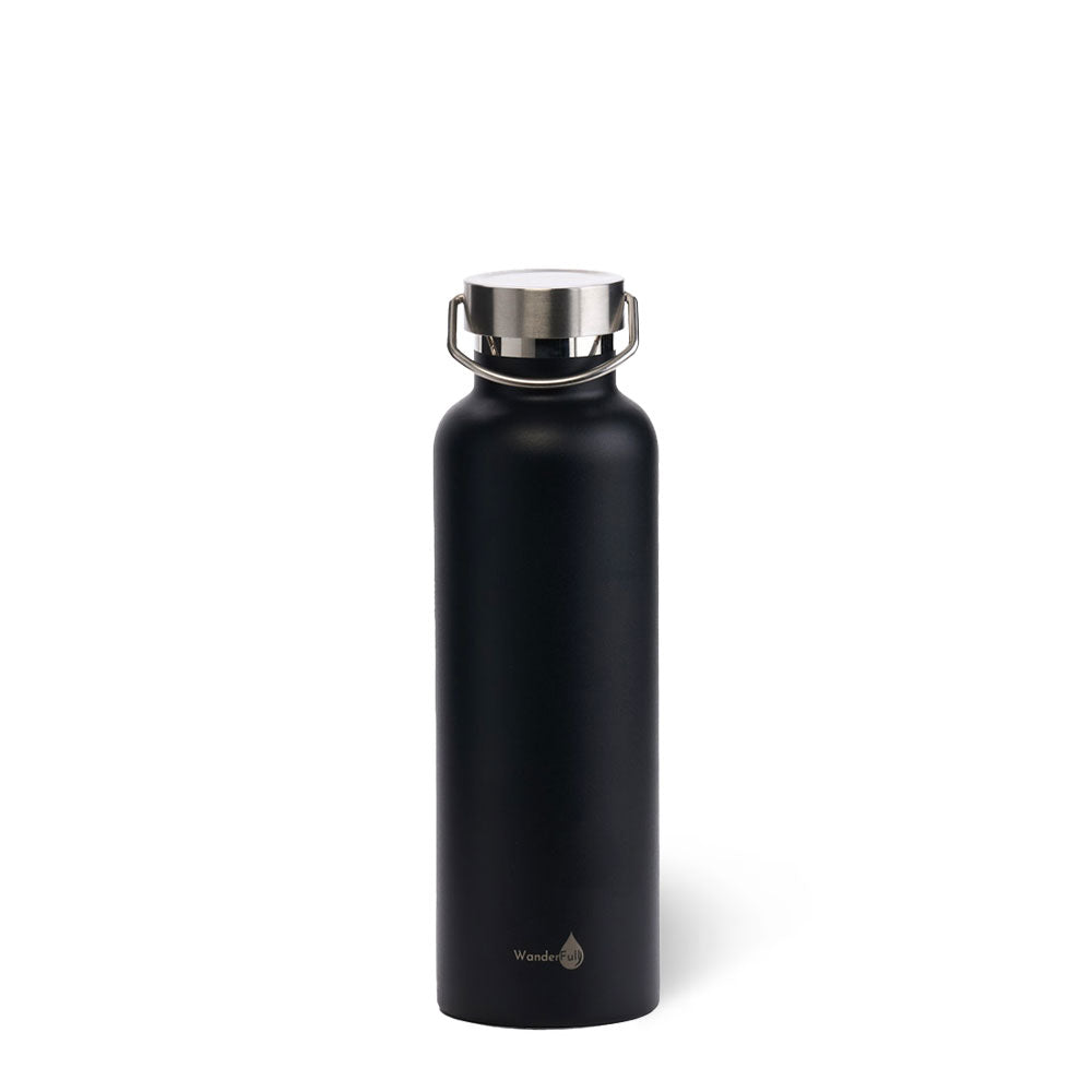 JUNE MARKET: Black with Silver Top Stainless Steel Insulated Water Bottle by Hydrobag - 24 Oz by Wanderfull (Ships in 2-3 Weeks)