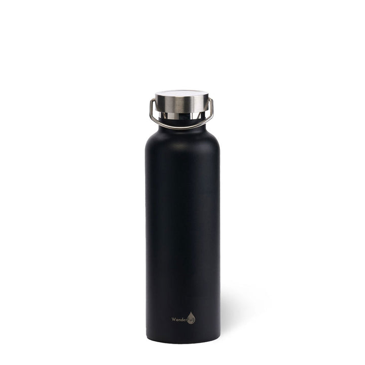 JUNE MARKET: Black with Silver Top Stainless Steel Insulated Water Bottle by Hydrobag - 24 Oz by Wanderfull (Ships in 2-3 Weeks)