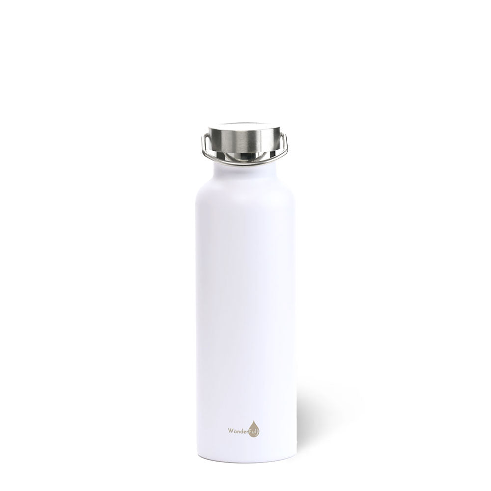 JUNE MARKET: White w/ Silver Top Stainless Steel Water Bottle- 24 Oz by Wanderfull (Ships in 2-3 Weeks)
