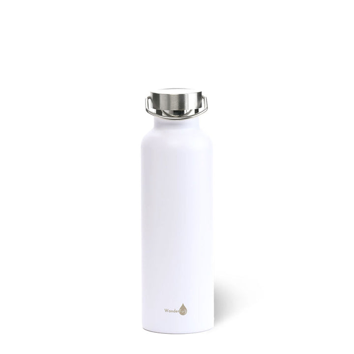 JUNE MARKET: White w/ Silver Top Stainless Steel Water Bottle- 24 Oz by Wanderfull (Ships in 2-3 Weeks)