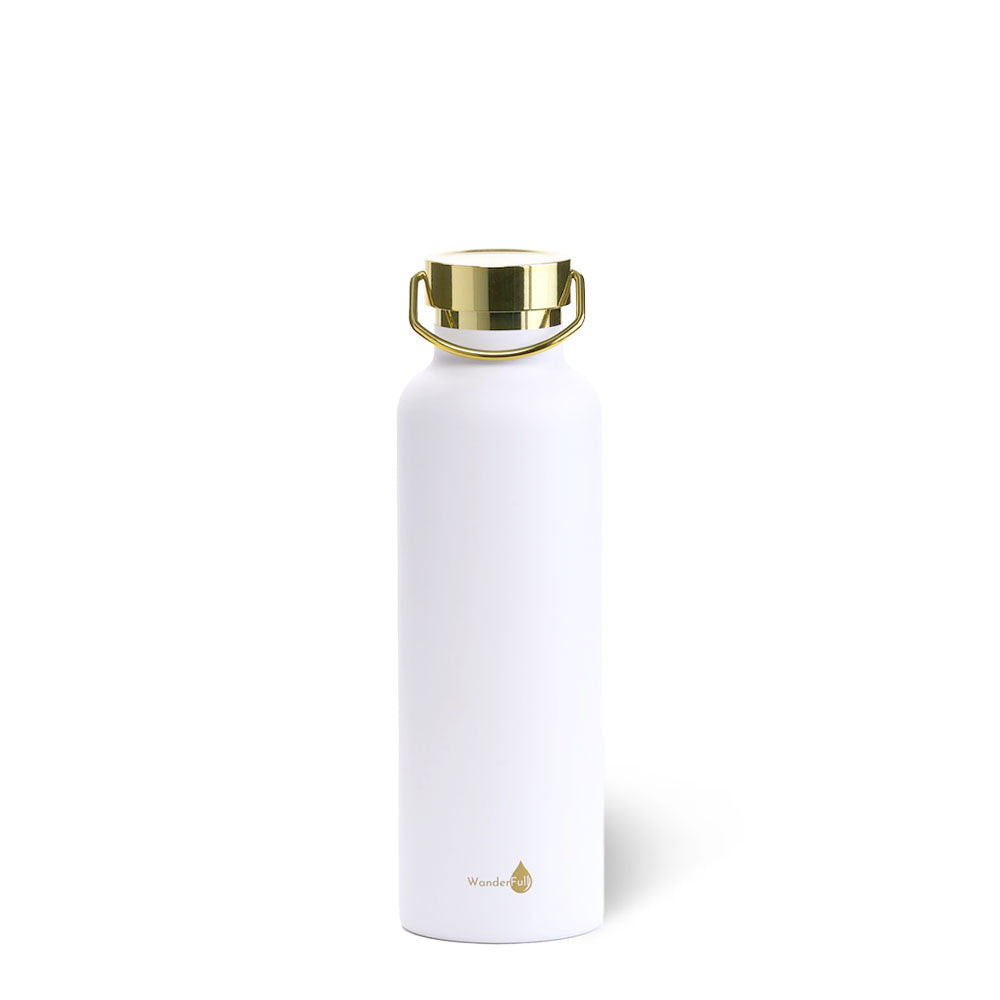 JUNE MARKET: White with Gold Top Insulated Water Bottle- 24 Oz by Wanderfull (Ships in 2-3 Weeks)