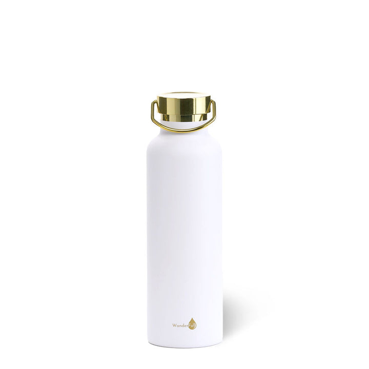 JUNE MARKET: White with Gold Top Insulated Water Bottle- 24 Oz by Wanderfull (Ships in 2-3 Weeks)