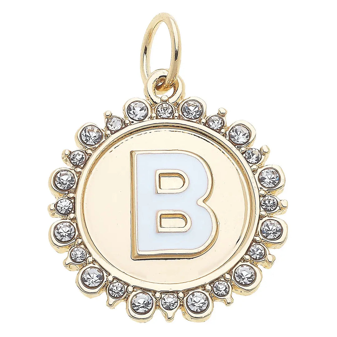 Rhinestone Initial Letter Disc Charm in Shiny Gold By Canvas