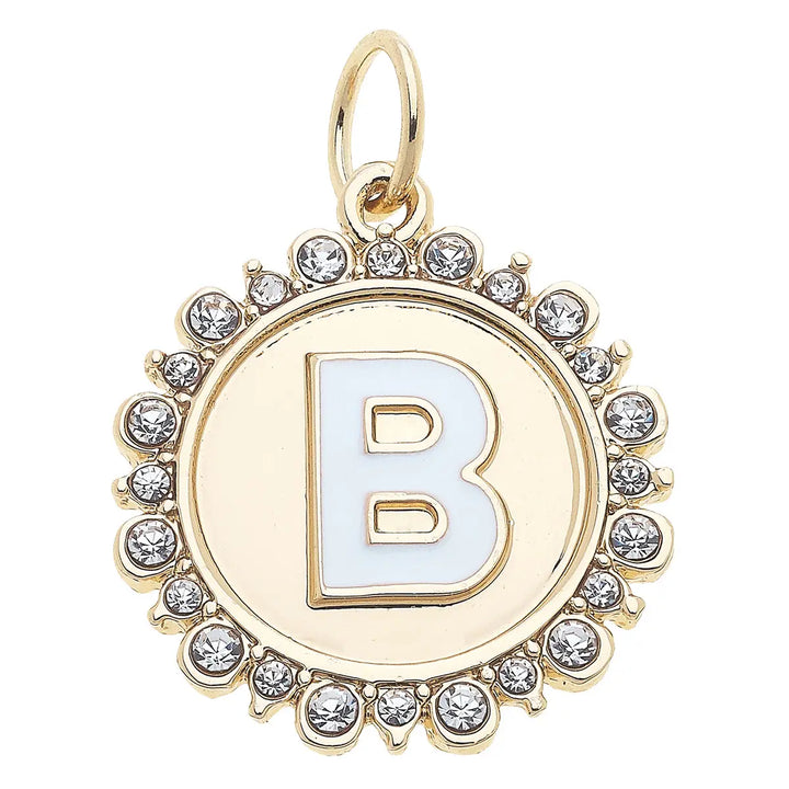 Rhinestone Initial Letter Disc Charm in Shiny Gold By Canvas
